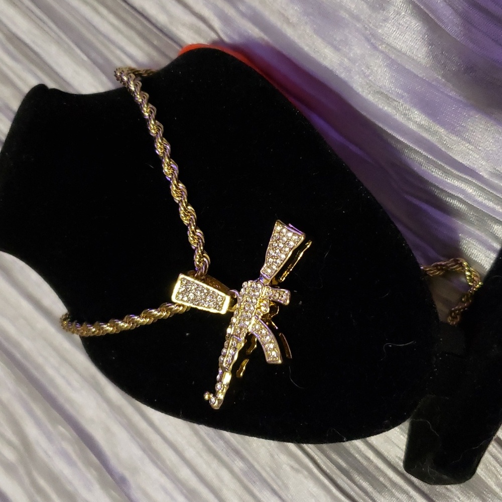 New Blinged Out AK47 on 24" Rope Chain Necklace